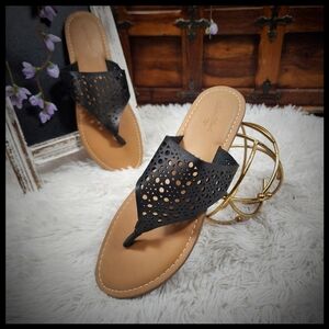 Black Laser Cut Women's Sandals 8.5